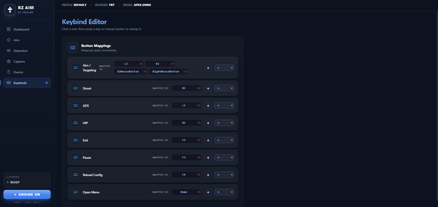 RZ AIM — Keybind editor